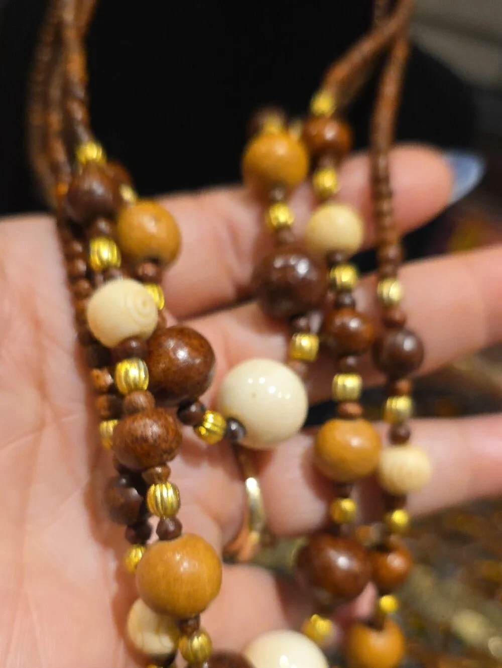 Vintage Brown and Cream Multi-Strand Beaded Necklace